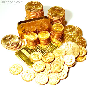 Gold coins bars